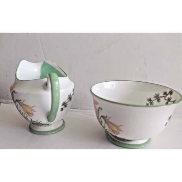 Antique Aynsley Art Deco Small Creamer & Sugar Bowl Set 1920's Janquil Daffodil - Picture 9 of 14